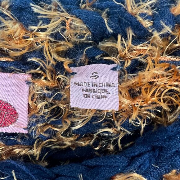 Anthropologie Hand Knit by Dollie Navy Blue/Orange Cropped Sweater Size Small RT - Picture 5 of 11